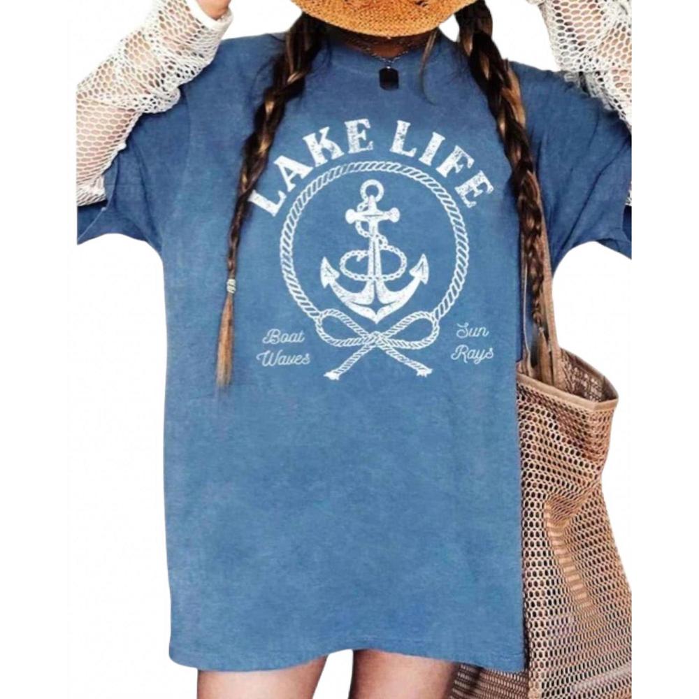 NEW HRT & LUV lake life oversized mineral graphic tee in mineral dusty blue